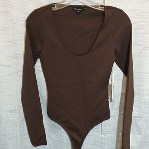 Good American Chocolate Long Sleeve Bodysuit Sz XS NWT